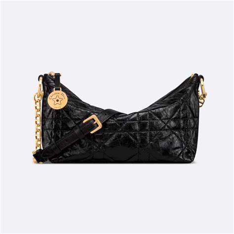 Diorstar Hobo Bag with Chain Black Cannage Tweed with Gold 